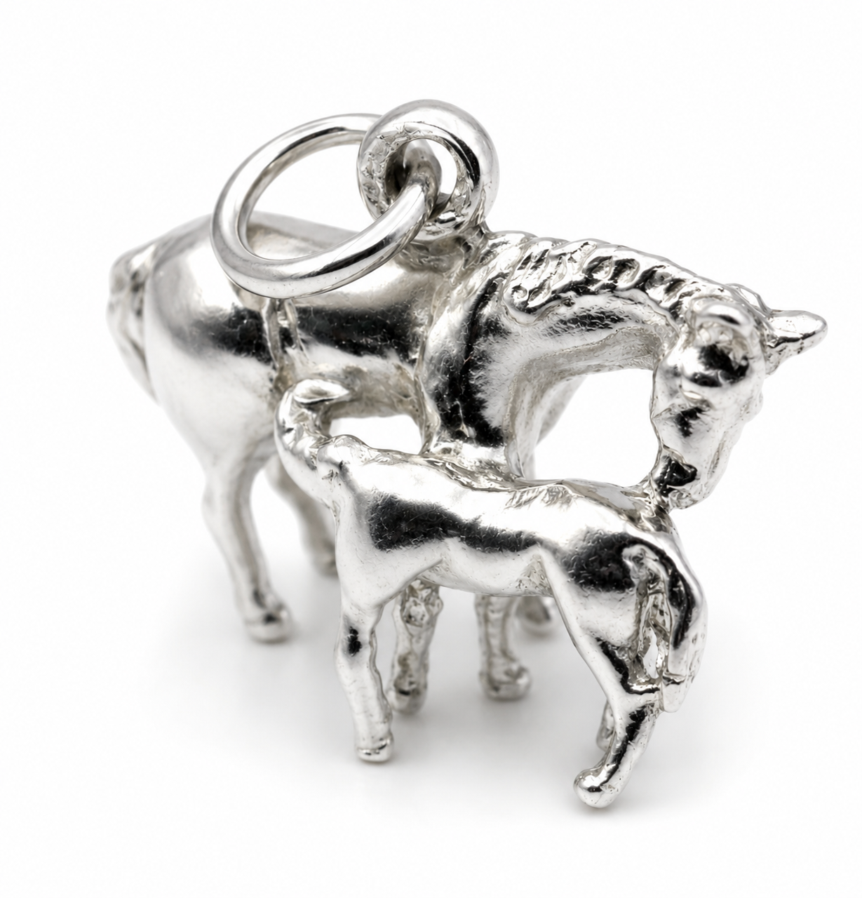Genuine Sterling Silver 925 3D Horse and Foal Pendant / Charm