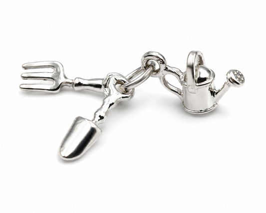 Genuine Sterling Silver 925 Garden Tools Pendant Charm