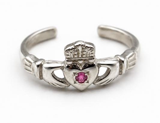 Genuine Sterling Silver 925 Irish Pink Sapphire Claddagh Toe Ring