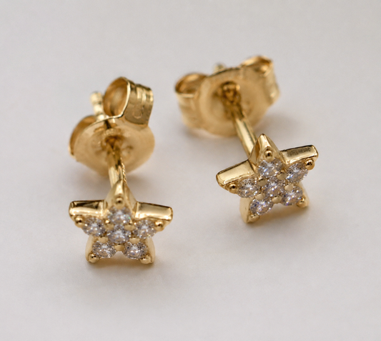 Genuine 9ct 9kt 375 Yellow Gold Cubic Zirconia Star Stud Earrings