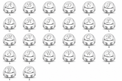 Genuine Solid Sterling Silver 925 Oval Signet Ring - Engraved with one initial