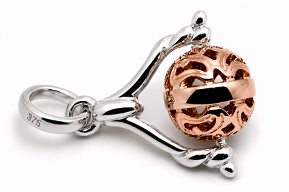 Genuine 9ct 9k 375 Solid 8mm Rose & White Gold Ball Spinner Pendant