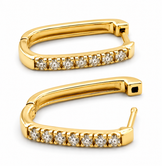 Genuine 9ct 9k 375 Yellow, Rose or White Gold Lab Grown Diamond Rectangular Hoop Earrings