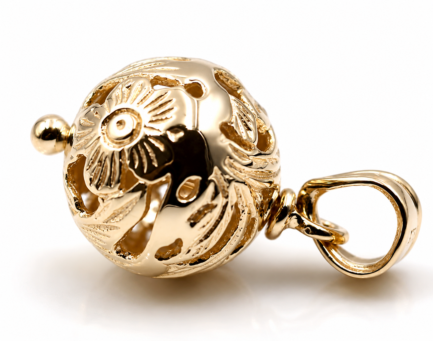 Kaedesigns Genuine 9ct 9K 375 Yellow, Rose or White Gold Flower Filigree Ball 14mm Pendant
