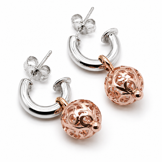 Kaedesigns 9ct 9k 375 Rose Gold Filigree Balls & Sterling Silver 925 Stud Earrings