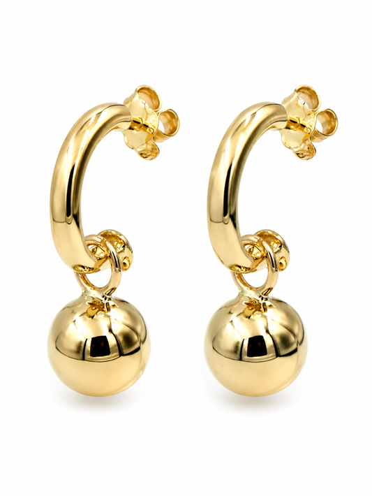 Genuine 9ct 9k 375 Yellow, Rose or White Gold 10mm Ball Euro Ball Hook Stud Earrings