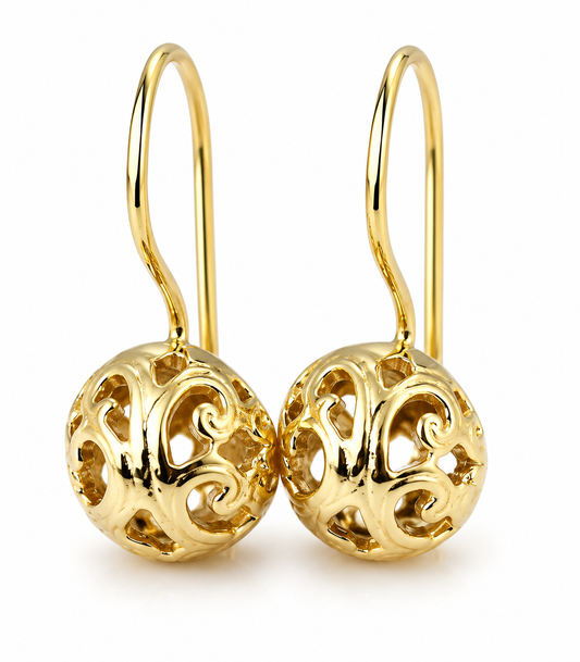 Genuine 9ct 9K 375 Yellow, Rose or White Gold 10mm Half Ball Filigree Earrings