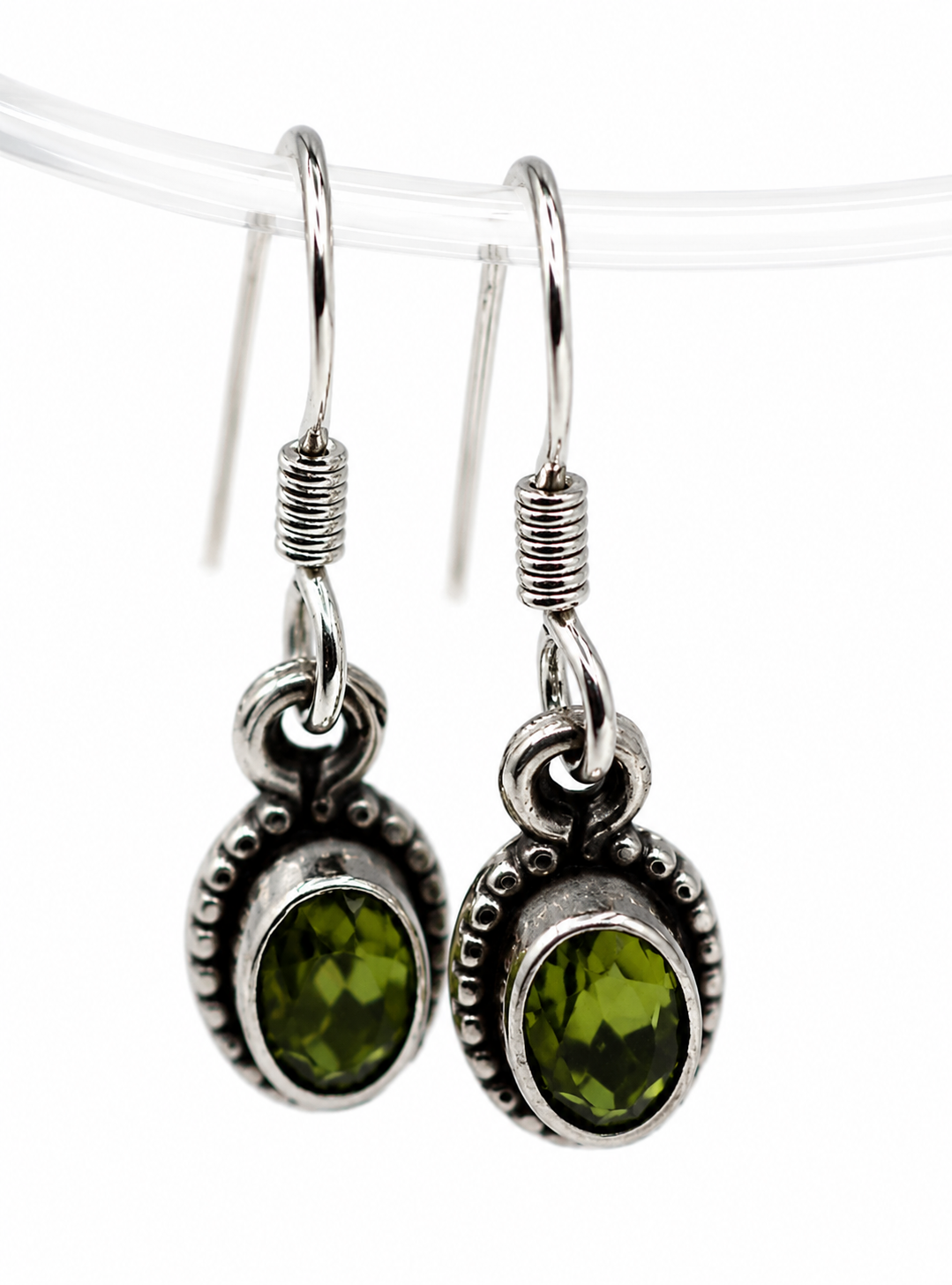 Genuine Sterling Silver 925 Oval Bezel Peridot Hook Earrings