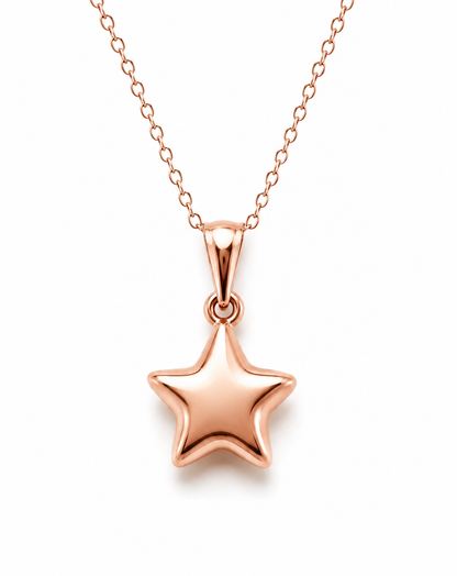 Genuine 9ct 9K 375 Yellow, Rose or White  Gold Thin Cable Chain Necklace 45cm + Star Pendant