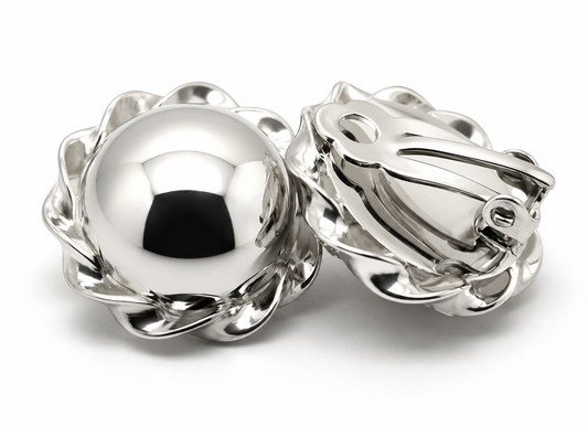Kaedesigns Sterling Silver 925 Half Large Ball Round Clip On Earrings