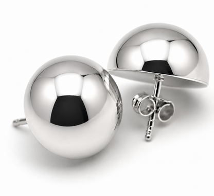 Genuine Sterling Silver 925 Half 16mm Ball Round Earrings Studs