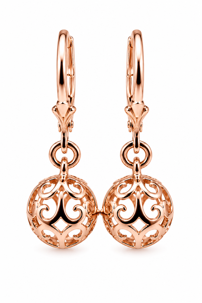 Genuine 9ct 9k 375 Yellow, Rose or White Gold 10mm Filigree Ball Hook Continental Earrings