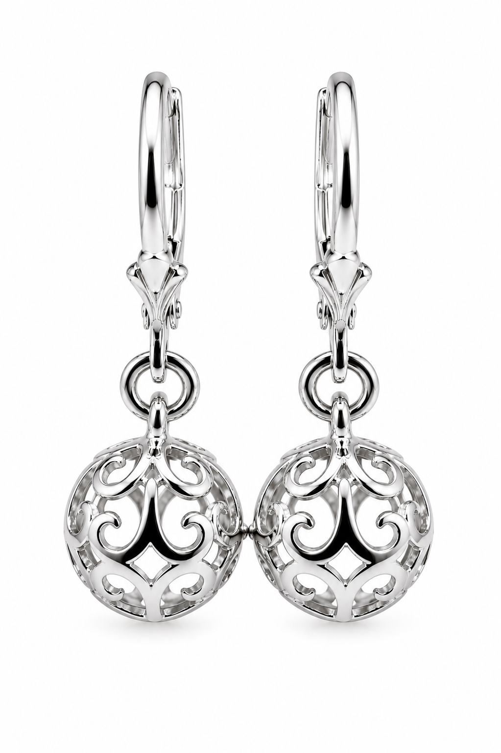 Genuine 9ct 9k 375 Yellow, Rose or White Gold 10mm Filigree Ball Hook Continental Earrings