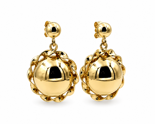 Genuine 9ct 9k 375 Yellow, Rose or White Gold Twisted 16mm Half Ball Stud Ball Earrings