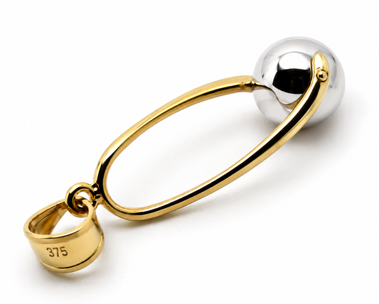 Kaedesigns 9ct 9k 375 Yellow & White Gold 8mm Long Swirl Ball Pendant