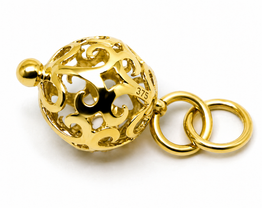 Genuine Double bale 9ct 9k 375 Yellow, Rose or White Gold 10mm Filigree Ball Pendant