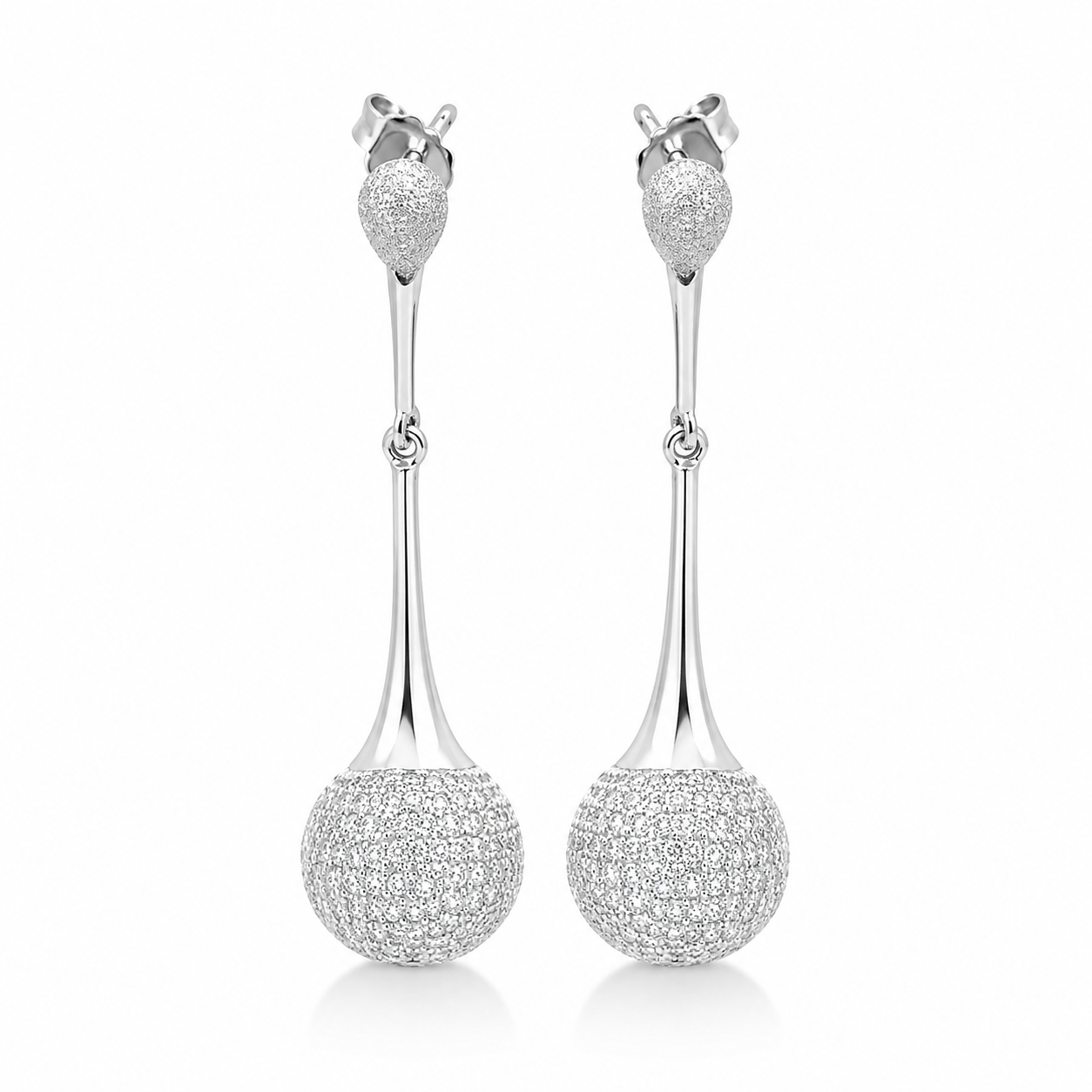 Genuine Sterling Silver 925 Cubic Zirconia Half Ball Stud Earrings