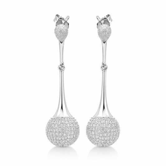 Genuine Sterling Silver 925 Cubic Zirconia Half Ball Stud Earrings