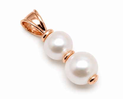 Genuine 9k 9ct 375 Yellow, Rose or White Gold 6mm + 8mm White Pearl Pendant Or Charm