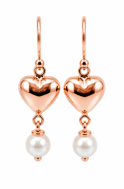 Kaedesigns, 9ct 9k 375 Yellow Gold Or White Gold Or Rose Gold Heart Pearl Earrings