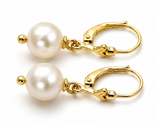 Genuine 9ct 9kt 375 Yellow, Rose or White Gold 8mm White Pearl Continental Clip Earrings