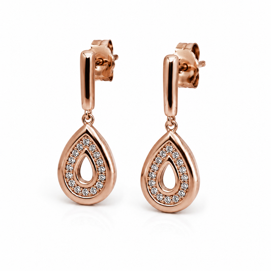 Sterling Silver 925 Rose Gold Plated CZ Teardrop Drop Studs Earrings