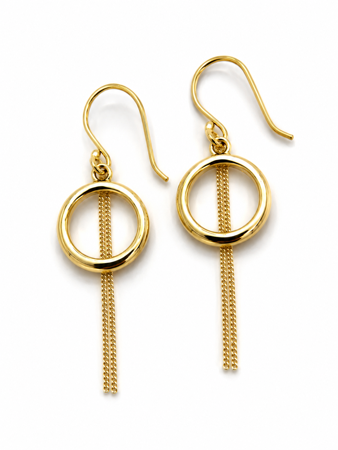 Genuine 9ct 9k 375 Yellow Gold Graduated Open Circle with Chain Drops Earrings