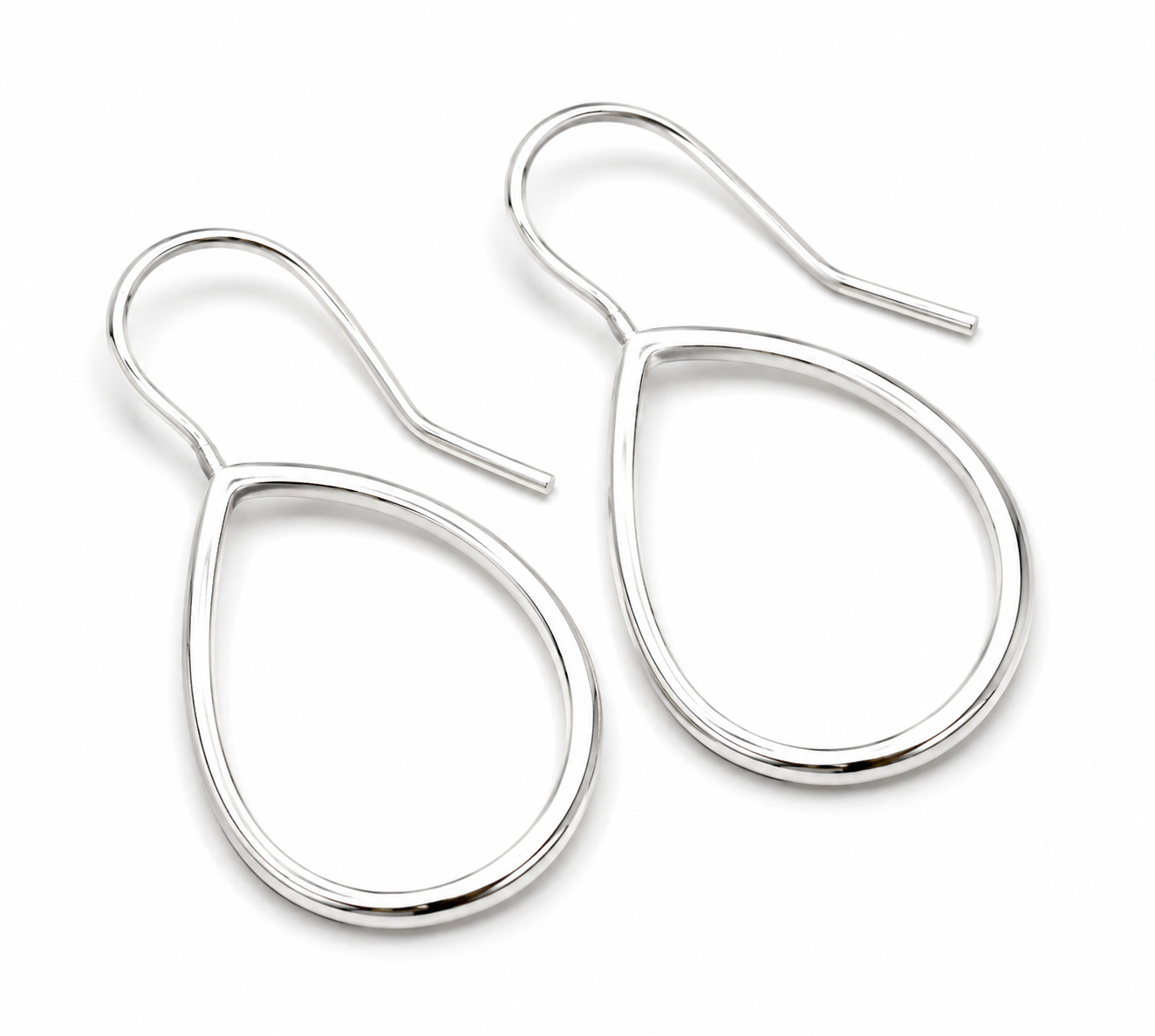 Genuine Sterling Silver 925 Large Open Teardrop Earrings Fixed Earwires