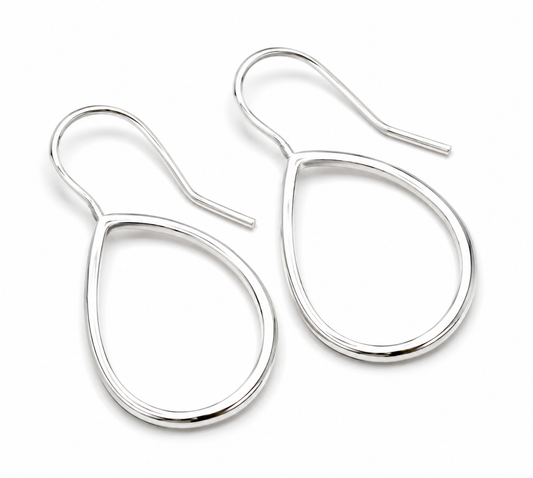 Genuine Sterling Silver 925 Large Open Teardrop Earrings Fixed Earwires