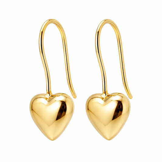 Genuine 9ct 9k 375 Solid Yellow, Rose and White Gold Large Hooks Dangle Puffed Heart Earrings