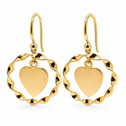 Genuine 9ct 9k 375 Solid Yellow, Rose or White Gold Hooks Fancy Heart Disc Earrings