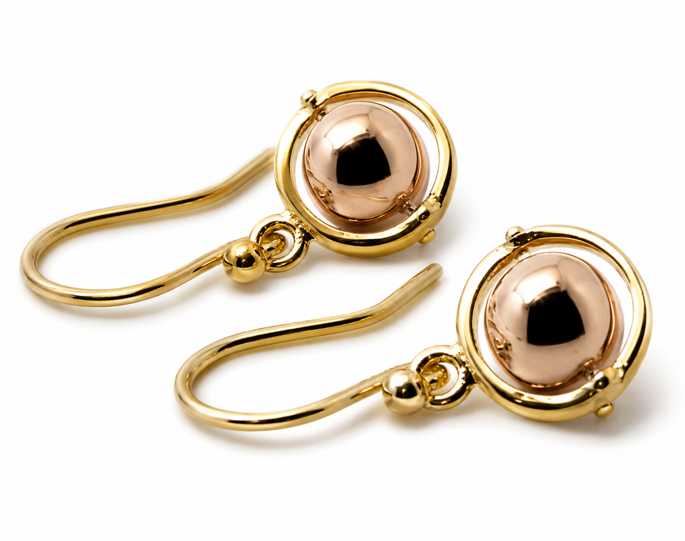 Genuine 9ct 9k Yellow & Rose Gold 375 Hook Ball Drop Earrings