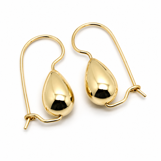 Genuine 9ct 9kt Solid Yellow, Rose or White Gold Teardrop Hook Earrings