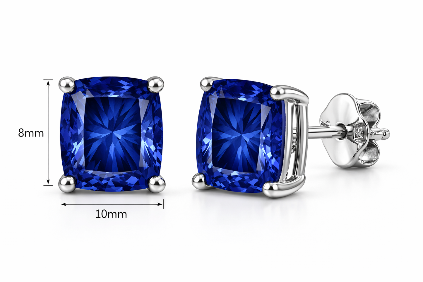 Genuine 9ct 9k 375 White Gold Claw Lab Grown Sapphire 10mm x 8mm Earrings Studs