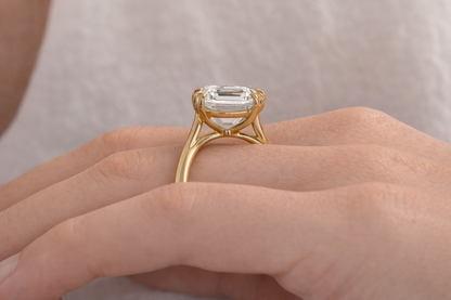 Genuine 18ct Yellow Gold 3.07ct Lab Grown Diamond Asscher Claw Solitaire Engagement Ring