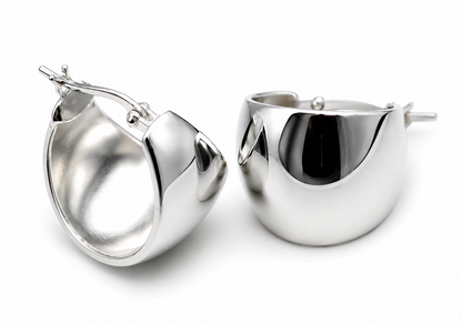 Genuine Sterling Silver 925 Hoop Dome Solid Earrings