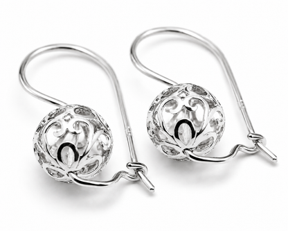 Genuine Solid 9ct 9k 375 Yellow, Rose or White Gold 10mm Euro Ball Drop Filigree Flower Earrings