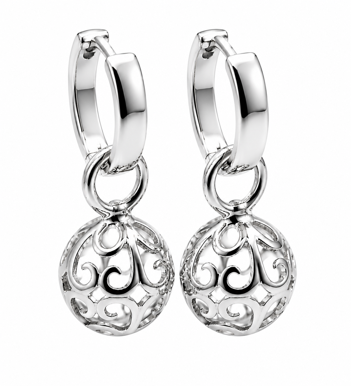 Genuine 9ct 9k 375 Yellow, Rose or White Gold Hoop 10mm Filigree Ball Huggies Earrings