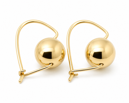 Genuine 9ct Yellow, Rose or White Gold 10mm Euro Ball Plain Drop Large Earrings 1mm size hook