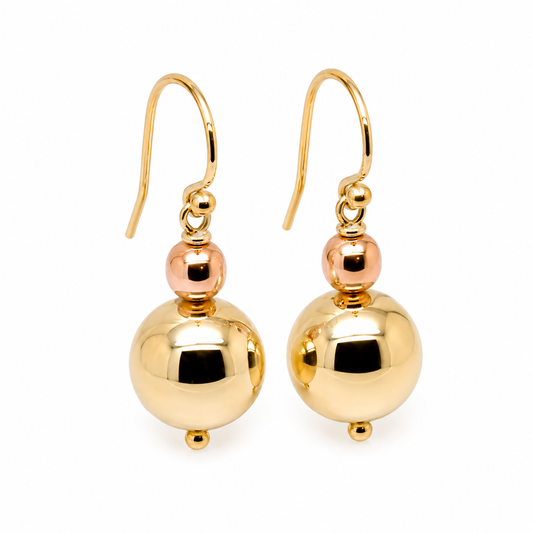 Kaedesigns Genuine Huge 9ct 9K 375 Yellow & Rose Gold Hook Ball Drop Earrings