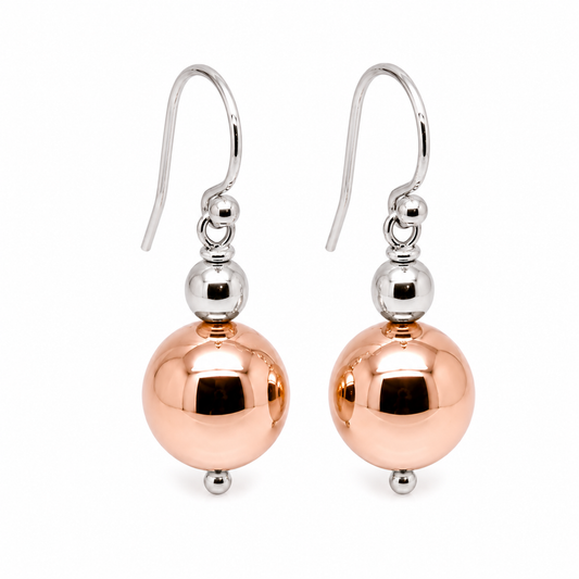 Kaedesigns Genuine Huge 9ct 9K 375 White & Rose Gold Hook Ball Drop Earrings