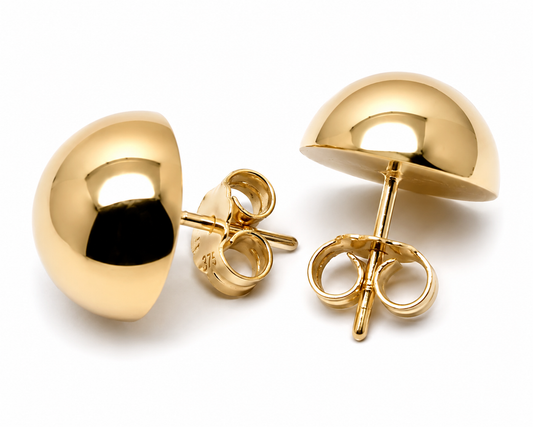 Kaedesigns New 9ct 9K Plain Yellow, Rose or White Gold 12mm Stud Half Ball Earrings