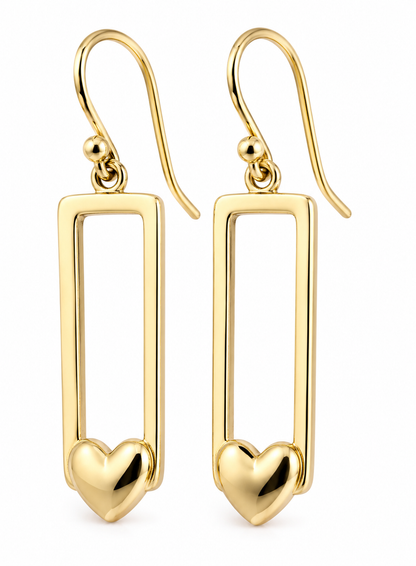 Genuine 9ct 9k 375 Yellow, Rose or White Gold Heart Drop Hook Earrings