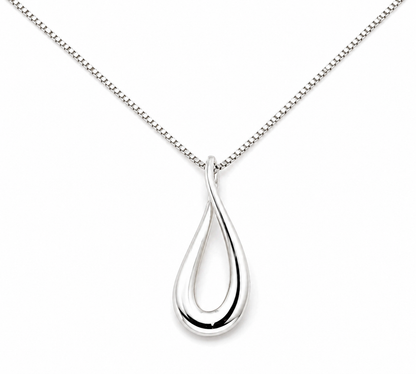 Genuine Sterling Silver 925 Solid Teardrop Pendant + Curb Chain