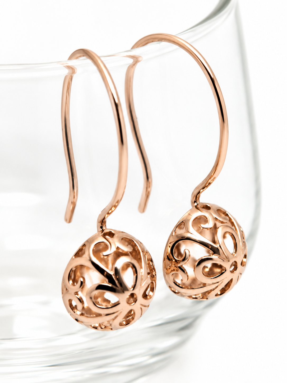 Kaedesigns New 9ct Yellow, Rose or White Gold 10mm Half Ball Hook Filigree Earrings