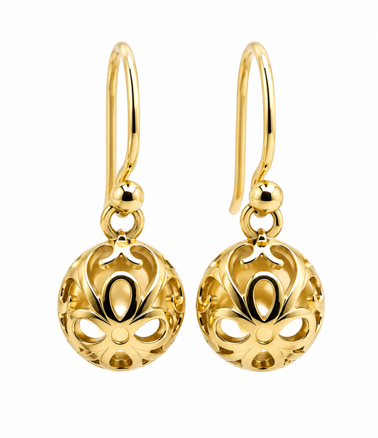 Genuine New 9ct Yellow, Rose or White Gold 10mm Half Ball Hook Filigree Earrings