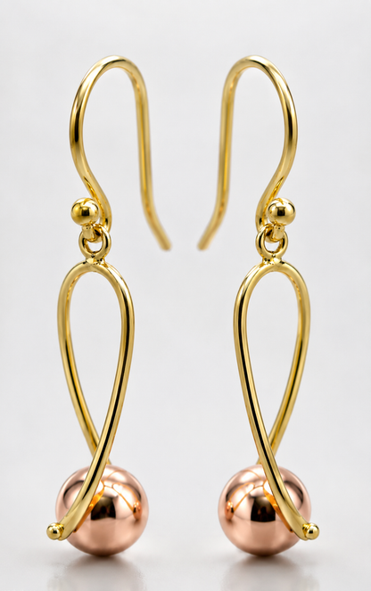 Kaedesigns 9ct 9kt 375 Yellow & Rose Gold 8mm Ball Drop Earrings