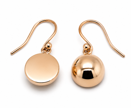 Genuine 9kt 9ct 375 Solid Yellow, Rose & White Gold 12mm Half Plain Ball Earrings
