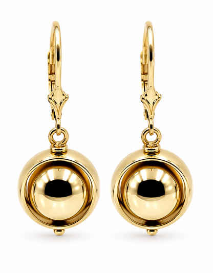 Genuine 9ct 9k 375 Yellow, Rose or White Gold 12mm Spinning Belcher Ball Continental Hooks Earring