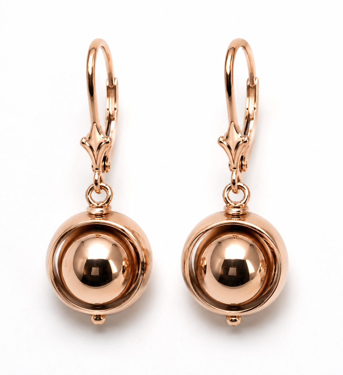 Genuine 9ct 9k 375 Yellow, Rose or White Gold 12mm Spinning Belcher Ball Continental Hooks Earring